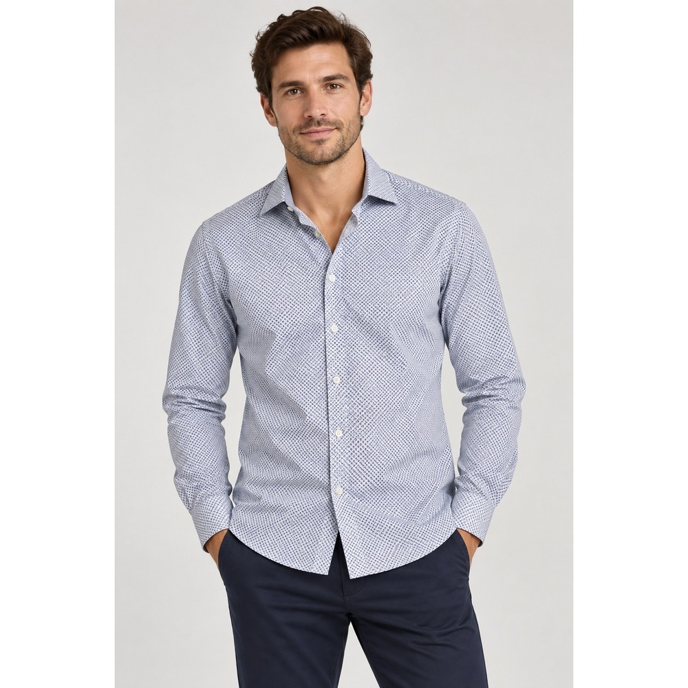 Ted Baker Endurance Men's Shirt 15 32/33 Blue White Geometric Cotton Button Down